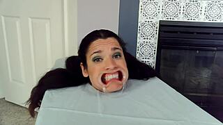 just a helpless female head bound for choking gagging deepthroat cum in mouth rough humiliation