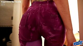 Skinny teen shows off incredible big ass and puffy cameltoe in tight jeans