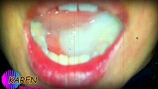 karen jugando con mas semen en la boca, like slow motion cum play with huge jizz on tongue