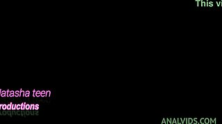 Natasha Teen 18+ is fisting her shaved pussy and taking BBC in anal with gaping asshole in socks and heels