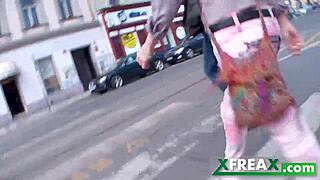 Ukrainian girl Lina Arian gets warmed up in a park and taken home by 3 guys for a gang bang