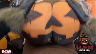 Ebony Milf Agatha Mama Fucks BBC in Halloween Jack O'Lantern!