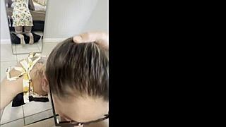 Oh man, giving a sloppy blowjob to my stepson's muscular friend with that monster cock. So humiliating yet hot! 😈