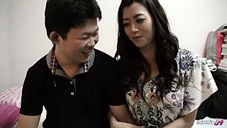 that japanese cougar got bent over and creampied in rough doggystyle by young boy and old man in homemade mmf threesome