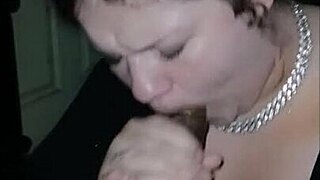 sexy young lady deepthroats big cock and swallows cum in interracial homemade blowjob