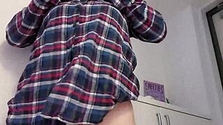 Why does this Japanese wife feel so good during standing masturbation with her wet pussy?