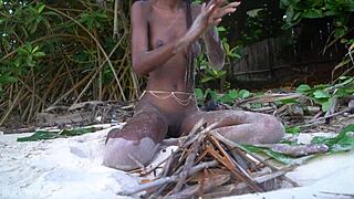 Will This Skinny African Tribe Girl Finish Cooking Naked Medicine in Forest for Granny?