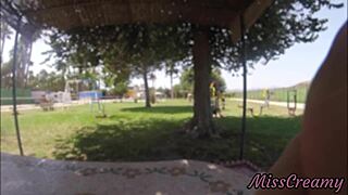 Oh my god, watch me flash and grope my stepfather's huge cock in public park while strangers stare!