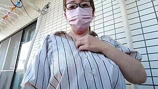 A married woman feels excited as she masturbates on the balcony in this full video