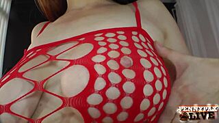 fiery redhead penny pax enjoys her big glass toy