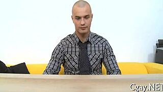 Suggestive gay blowjob in POV with intense cock sucking action