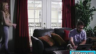 Kenna james seduces her voyeur with kiss and deepthroat blowjob on big cock. Blonde pornstar with small tits goes hairless shaved.