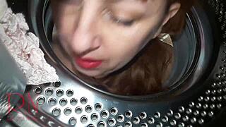 I felt so thrilled dominating the curvy housewife fucked hard in washing machine