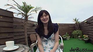 Japanese slut unleashes wild blowjob skills on the balcony!