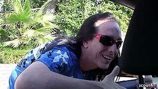 Sexy blonde cougar wife picks up big dick boy on way home and talks him into cheating fuck while husbands away