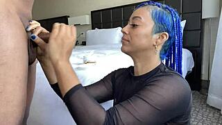Blue-Haired Throatgoat Performs Sloppy Blowjob with Deepthroat on Monster Cock in Homemade Video