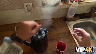 Tattooed blonde Greta Foss takes hardcore outdoor fucking from hunter in forest with shaved pussy and natural tits exposed