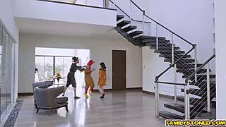 the cock sucking girls drop to knees for blowjob and doggystyle in group