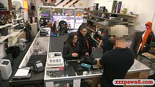 In the garage, the couple bitches get caught on hidden cam trying to steal. Pawn keeper PUNISHES them with pov blowjob reality.