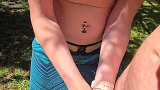 i'm out walking with my wife and she surprises me with a quick handjob under her skirt