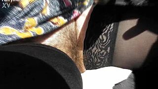 Hairy Mature Woman Flashing Pussy In The Car Outdoors