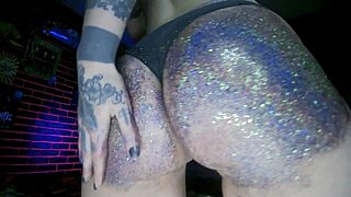 European Young Woman Gets Big Butt Oiled Massage with Curvy Fat Tattoo Fetish and Colorful Glitters