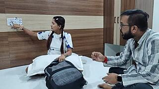 Beautiful Indian natural tits girl Sudipa got wild on her lover in bedroom with blowjob and creampie