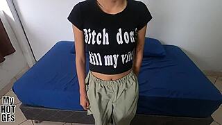 Blue-Haired Latina Maria's Cute Face Drowned In Hot Cum