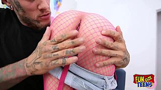 tattooed guy pounds funsize cute teen's tight pussy hard