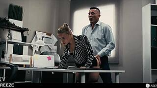 Blonde candidate faces surprise interview twist with boss in tight skirt