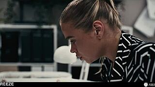 Blonde candidate faces surprise interview twist with boss in tight skirt