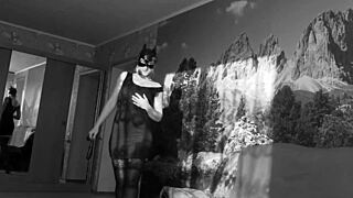 Sexy Big Ass Milf Masturbates with Dildo in Black White Cinema Fetish