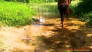 Big Dick Pounds African Whore's Wet Pussy Outdoors