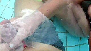 We lure young stud's huge cock poolside for curvy fun