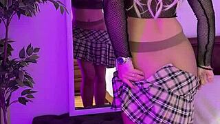 hot milf in glasses tears her see-through tights revealing curvy ass and big tits