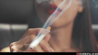 Japanese babe smokes cig and blows dirty talk on thick cock