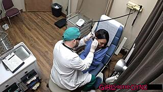 solana spreads shaved pussy in first gyno fetish exam