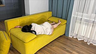 BIG ASS MILF Awaits Husband But Gets Anal Fucked On Sofa