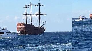 couple's yacht creampie romp with big cock tight pussy outdoor