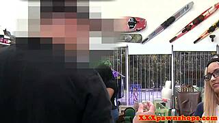 spex pawnee bends over for sneaky pawnbroker blowjob and doggy