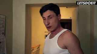 blonde teen missy luv takes big dick deep in her shaved pussy at hostel