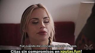 Blonde stepdaughter sneaks homemade blowjob and creampie fuck from father-in-law with Spanish subs.