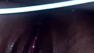 ebony babe fingers her pussy wildly until massive squirting explosion soaks everything