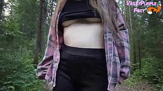 ever flashed your cute petite tits nude in a risky forest jerk-off show?