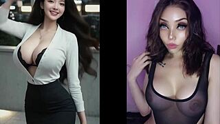 Korean big tits teen takes hard anal creampie in lingerie