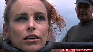 Master Flogs Bound Outdoor Sub with Piercing Pussy