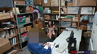 Shoplifting teen brunette sucks cock deep then fucks hardcore to escape charges