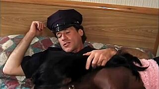 Skinny ebony whore handcuffed by cop takes monster cock everywhere.