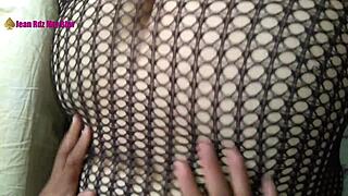 Big Tits BBW Latina Milf in Fishnets Fucks Lover Cuckolding Small Cock Hubby