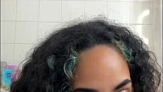 Latina Fucks Pretty Shaved Pussy with Dildo for Client